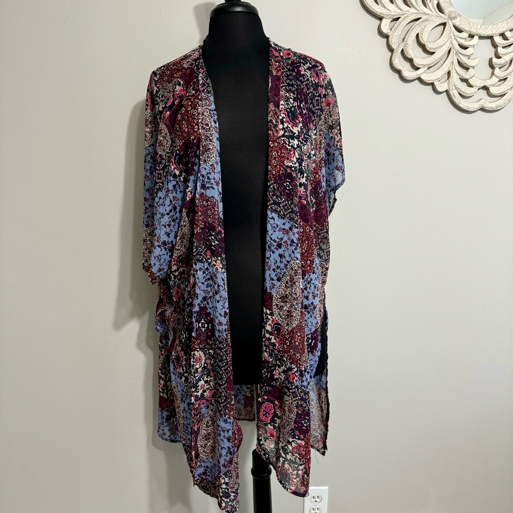 Maurices Floral Paisley Kimono Cardigan Sheer Boho Duster L/XL - Picture 2 of 11
